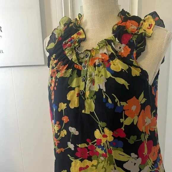 Loft Black Floral Tank Blouse Size Small - Picture 3 of 10